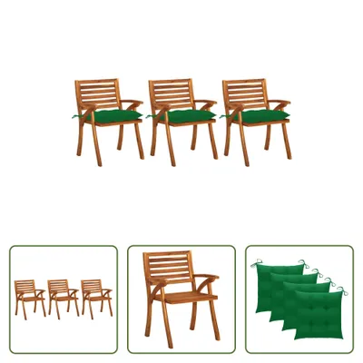 Produktbild von The Living Store Garten-Essstühle mit Kissen 3 Stk. Massivholz Akazie