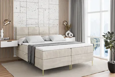Produktbild von ALTDECOR Boxspringbett mit Gold Füßen, Matratze und Lattenrost, Boxbett, Topper, Polsterbett mit Bettkasten, Bett mit Stauraum H3-Matratze, Doppelbett - ARDENI-FZ- 140x200 - Beige Monolith 04