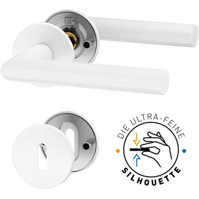 Produktbild von ERGO line Modern Design, Weiß Türbeschlag NINA für Zimmertüren, Die ultra-feine Silhouette, L-FORM; Türbeschlag; Türgriff; Türklinke
