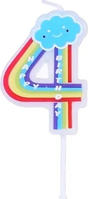 Produktbild von Geburtstagskerze Zahl „4“ Regenbogenfarben