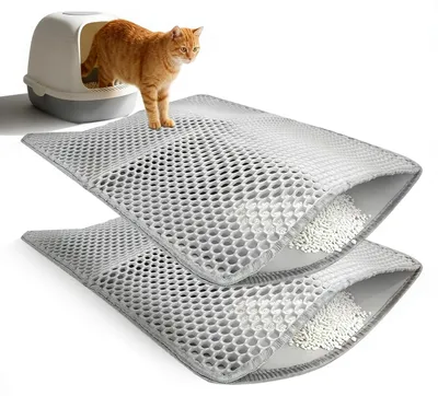 Image de 2 tapis pour litière pour chat, tapis absorbant pour litière, double couche, 40 x 60 cm, motif nid d'abeille, tapis pour litière, tapis absorbant pour litière, tapis pour chat, couleur gris