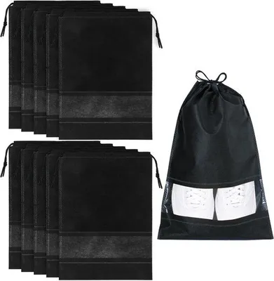 Produktbild von 10er Wasserfeste Schuhbeutel mit Riemen, transparente Taschen, Damen- und Herrenschuhe, Sneaker, Loafer, Schwarz, Schuhbeutel