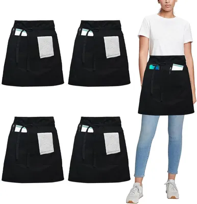 Produktbild von 4-teiliges Schürzenset, kurze Küchenschürze für Damen und Herren, Kellnerinnen und Köche, ideal für Restaurants, Cafés und Bars.
