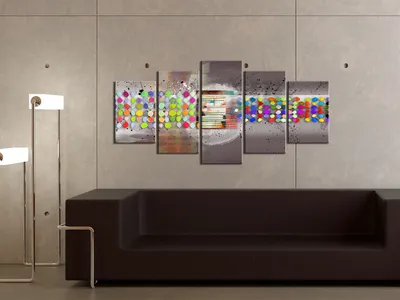 Produktbild von Akustikbild Abstrakt 200x100 cm Bilder Akustikschaum Hochleistungsschallabsorber Schallschutz Leinwand 5 tlg Wandbild Raumakustik Schalldämmung 0101-70