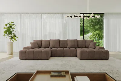 Produktbild von ALTDECOR Ecksofa mit Schlaffunktion und Bettkasten ENSI-U - 353x164x69 cm Braun - Corner Sofa Eckcouch Couch U-Form universal, links/rechts angeordnet Schlafcouch Ausziehbar Wohnlandschaft