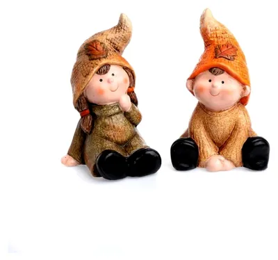 Produktbild von Dekofigur Sitzende Herbstkinder aus Terrakotta – 2er Set für herbstliche Dekoration