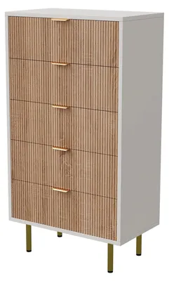 Image de Commode avec 6 tiroirs - Rangement sur pieds en bois et métal - Pieds en métal - Système de sécurité anti-basculement - Idéale pour le salon et la chambre - Cabinet B