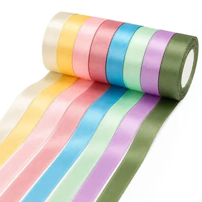 Productafbeelding van 8 Kleuren Satijnen Lint 25 mm × 22 m in Pasteltinten