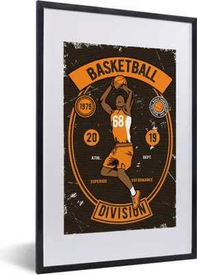 Produktbild von MuchoWow® MuchoWow® Gerahmtes Poster Mannshöhle - Basketball - Weinlese 40x60 cm - Poster mit zchwarzem Bilderrahmen - Poster in Rahmen