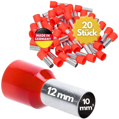 Immagine prodotto di 20 pezzi Kalitec AE1012RTSB Ghiere isolate 10,0 mm² lunghe 12 mm rosse I  Germany I Qualità industriale