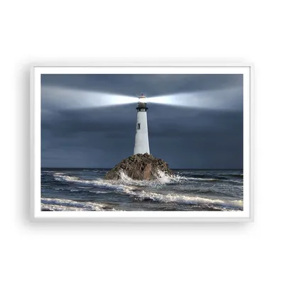 Produktbild von Gerahmtes Poster - Weißer Rahmen - Leuchtturm Meer - 100x70 cm - Wand Bild - Wanddeko - Wandbilder - Kunstposter - Wandposter - Bilderrahmen - Bilder - Kunstdruck - Wandbild - P2WAA100x70-3550