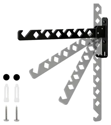 Produktbild von Faltbarer Wandkleiderbügel, 180° drehbarer Kleiderhaken aus Aluminiumlegierung, Wandkleiderständer für Waschküche, Schlafzimmer, Badezimmer und Flure, Schwarz