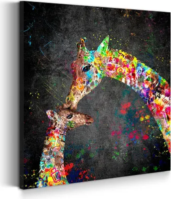 Produktbild von Leinwandbild Wandbild Street Art Giraffen Kunstdruck XXL Wanddeko: 100x100x2cm