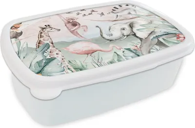 Produktbild von KitchenYeah® Lunchbox Brotzeit Brotdose 17x11 cm Dschungel - Tiere - Aquarell - Jungen - Mädchen - Kinder - Kinder Kinder Brotzeitdose - Lunch Box - Kinder - Sandwich-Box - Schulbox - Lunch Boxen