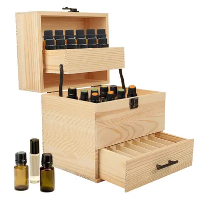 Produktbild von Aufbewahrungsbox für ätherische Öle 52 Slots aus Holz für Duftöle Lippenstift Nagellack Multifunktionale Holzbox zur Ordnung und Aufbewahrung