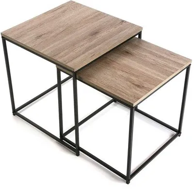Productafbeelding van Ibenzoa® Set van 2 bijzettafels – Moderne, industriële bijzettafels van spaanplaat en metaal, bruin/zwart, 50x50x50 cm + 45x45x45 cm