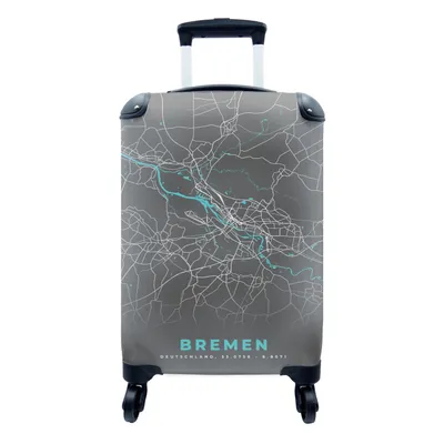 Produktbild von MuchoWow® Koffer Handgepäck Trolley Rollkoffer Kleine Reisekoffer mit 4 Rollen - Deutschland - Blau - Bremen - Stadtplan - Karte - Cabin Size < 55x40x23 cm & 55x40x20 cm - Fotokoffer - Kabinenkoffer - Boardgepäck - Reise-Box - Reisekoffer - Reisegepäck - Koffer mit Bild - Trolley für Kinder