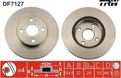 Produktbild von 2x TRW Bremsscheibe DF7127 für TOYOTA COROLLA (ZZE12_ NDE12_ ZDE12_) 49 3mm