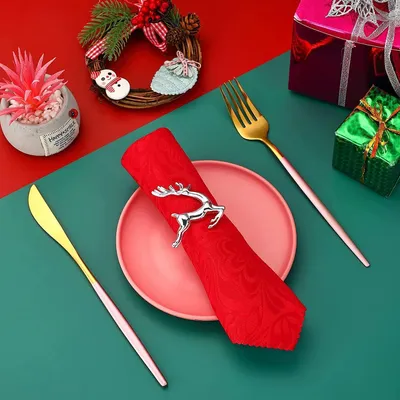 Produktbild von Packung mit 12 Weihnachts-Rentier-Serviettenringen, 6 cm Silber Rentier Serviettenhalter, Rentier Serviettenverschluss für Weihnachten, Mittagessen, Erntedankfest, Feiertag, Hochzeit, Tischdekoration