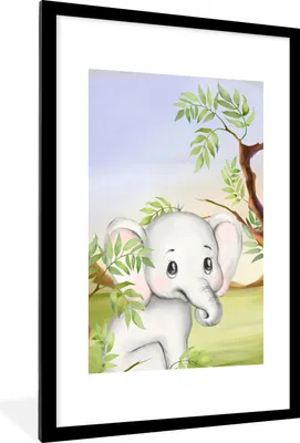 Produktbild von MuchoWow® Gerahmtes Poster Dschungel - Elefant - Tiere 60x90 cm - Poster mit Schwarzem Bilderrahmen Wandposter Rahmen Foto Bilder - Dekoration - Wandposter Wohnzimmer - Hochwertig