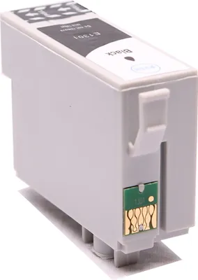 A close-up, angled view of a black ink cartridge.