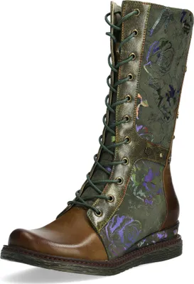 Produktbild von Laura Vita Damen Stiefel Leder Muster florale Nieten und Keilabsatz Ercnaulto 41, Größe:38 EU, Farbe:Grün