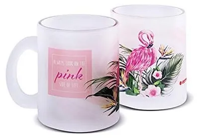 Zdjęcie produktu dla Szklanka z motywem flaminga - nadaje się do mycia w zmywarce, pojemność 300 ml