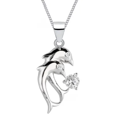 Silberkette mit zwei Delfinen – 925 Silber mit Zirkonia Kinderkette