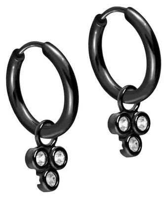 Produktbild von Chirurgenstahl Ohrclicker Creolen 3 EINGEFASSTE KRISTALLE Schwarz Innendurchmesser: 10mm + Designstärke: 2mm
