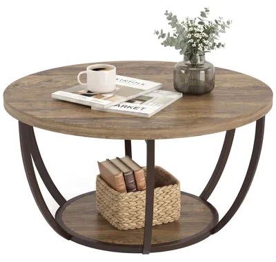 Productafbeelding van Salontafel met 2 niveaus, woonkamertafel 80 x 80 x 43,8 cm, bruin/zwart