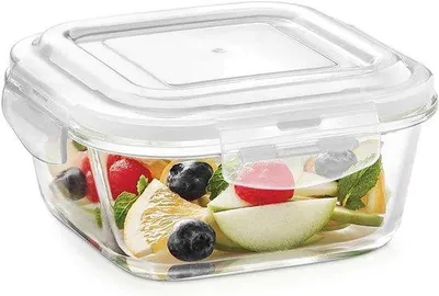 Produktbild von Famanu Glas Aufbewahrungsbehälter quadratisch 320 ml mit luftdichtem Deckel – für Ofen/Mikrowelle geeignet