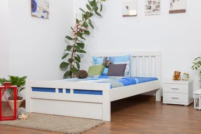 Produktbild von Weißes Buche Holzbett 140 x 200 cm Weiß