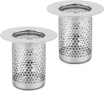 Produktbild von Doppelgarnitur aus Edelstahl - 2-teilige, abnehmbare Abflusswanne für Küche, Bodenabläufe, Haarsieb, Dusche