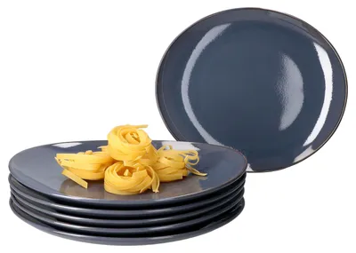 Obrázek produktu pro Mäser 6x přírodní modré oválné talíře kameninové nádobí velké talíře na večeři