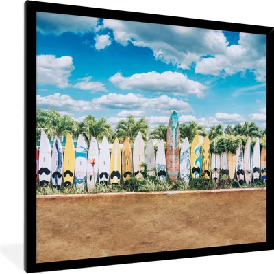 Produktbild von MuchoWow® Gerahmtes Poster Surfbretter in einer Reihe 40x40 cm - Poster mit Schwarzem Bilderrahmen Wandposter Rahmen Foto Bilder - Mit Rahmen - Wanddekoration Schlafzimmer
