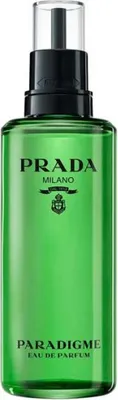 A green bottle of Prada Paradigme Eau de Parfum.