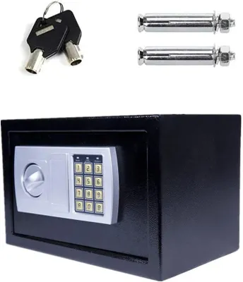 Produktbild von Safe Tresor Klein Elektronik Safe Tresor mit zahlenschloss und 2 Notschlüssel Wasserdichte Elektronischer Tresor mit Zahlenschloss, Tresor feuerfest, Digitaler Safe Elektronischer 8.5L - Schwarz