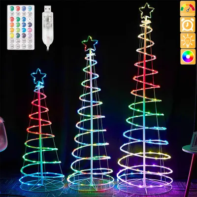 Produktbild von Spirale Weihnachtsbaum Beleuchtung Aussen Wetterfest Tannenbaum Timer Weinachtsbeleuchtung LED innen Weihnachten Deko mit Fernbdienung USB 120CM