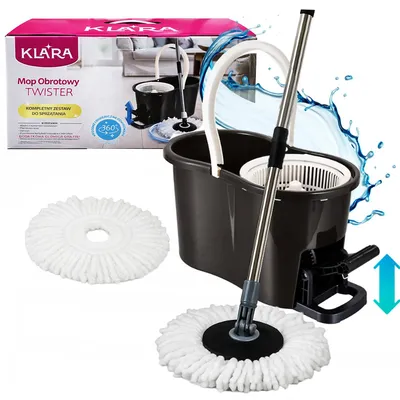 Obrázok produktu pre Rotačný mop s vedrom a pedálom – 2 mikrovláknové nástavce – mop na podlahu