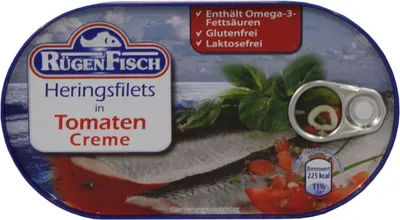 Produktbild von Rügenfisch Heringsfilet in e Tomaten Creme Soße 200g