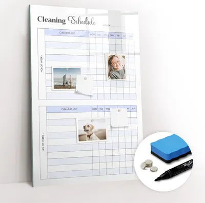 Produktbild von Magnetische Wandtafel - Schwarzer Marker + Schwamm + Magnete - 60 x 90 cm - Reinigungsplan