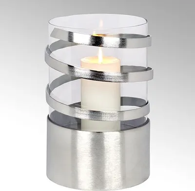 Produktbild von Lambert Spiral Windlicht Aluminium groß matt gebürstet mit Glaseinsatz H31cm D20cm/ Glaseinsatz H23cm D19cm 40886