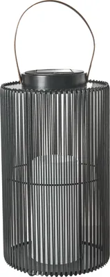 Produktbild von BELIANI Laterne Solar LED Schwarz Kunststoff u. Metall Geflochten Wiederaufladbar mit Tragegriff Outdoor & Indoor Boho Gartenlaterne Solarlaterne