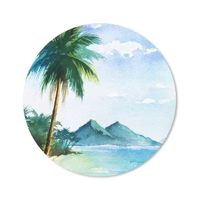 Produktbild von MuchoWow® Mauspad Mousepad Aquarell - Meer - Palme 20x20 cm - Mousepads - Maus Mat - Pad - Mausunterlage - Schreibtischmatte