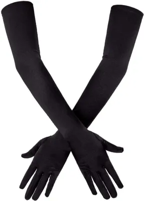 Produktbild von Handschuhe Lang Schwarz Satinhandschuhe Abendhandschuhe Opernhandschuhe Schwarz 21" Ellenbogenhandschuhe für Mädchen Damen (Schwarz)