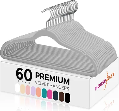Produktbild von 60 Kleiderbügel Samt 45 x 23,8 x 0,6 cm, grau