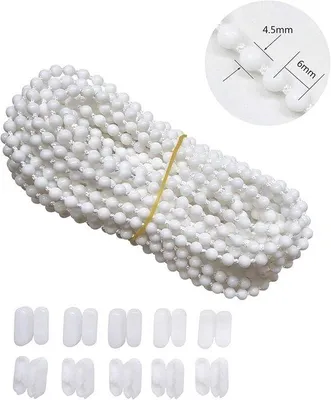 Imagen del producto de Cadena para persianas de 10 metros, con 10 conectores para persianas, ideal para repuestos de persianas, cadena vertical, longitud ajustable, color blanco