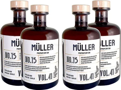 Produktbild von Müller s Premium Dry Gin No13 - 4er Set Der Müller Gin 0,5L (41% Vol)- [Enthält Sulfite]