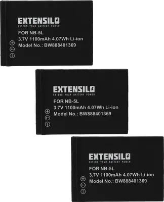 Produktbild von EXTENSILO 3x Akku kompatibel mit Canon PowerShot S100, SD900, SD900Ti, SD700, SD800, SX210 IS, SX120 IS, SX200 IS Kamera (1100 mAh, 3,7 V, Li-Ion)
