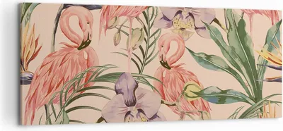 Produktbild von Bild auf Leinwand - Leinwandbild - Flamingos Pflanzen Vogel exotisch - 120x50cm - Wand Bild - Wanddeko - Leinwanddruck - Bilder - Kunstdruck - Leinwand bilder - Wandkunst - AB120x50-2929